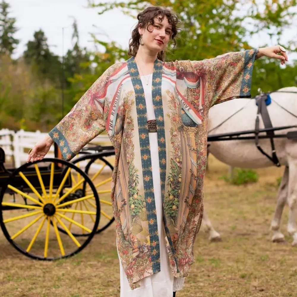 LOVE REVOLUTION OPERA DUSTER FULL LENGTH by Market of Stars Kimono robe w/ belt - Picture 4 of 16